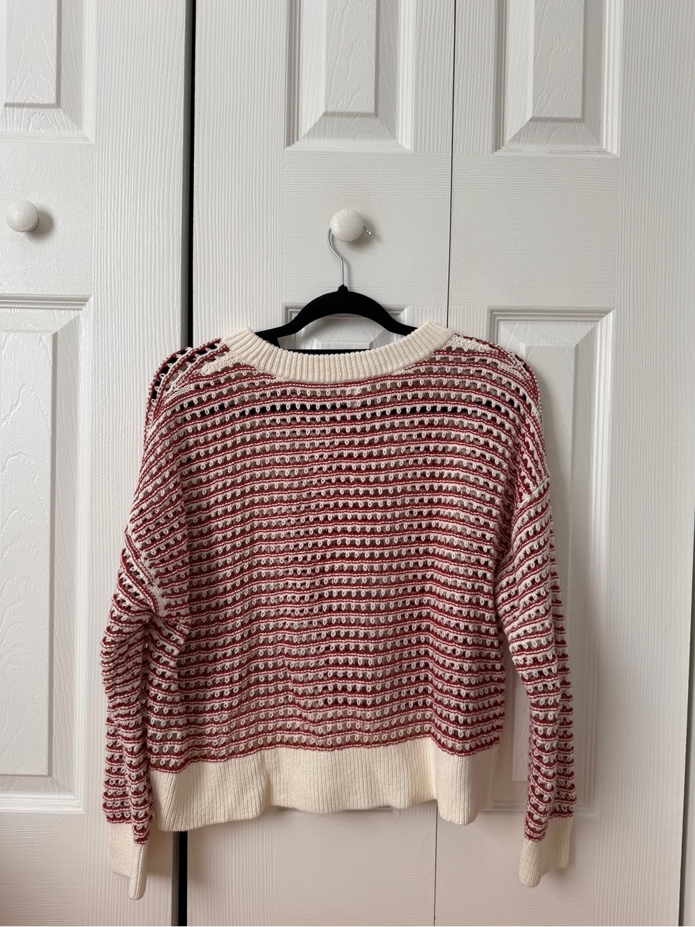 Old Navy Cream and Burgundy Striped Crewneck Sweater - Picture 2 of 3